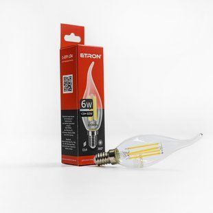 LED лампа ETRON Filament 1-EFP-134 С37 tailed E14 6W 4200К прозора фото