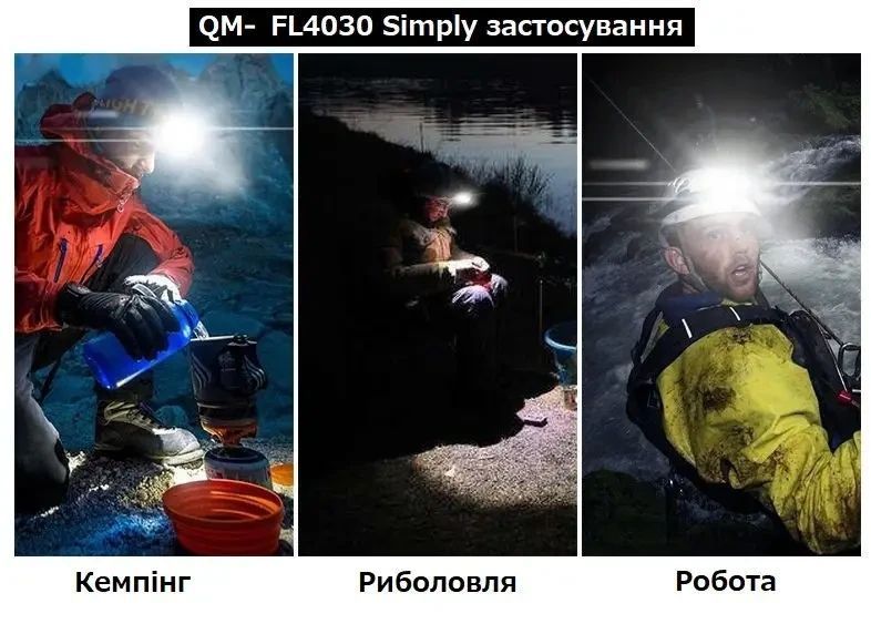 Ліхтар налобний Quantum QM-FL4030 Simply COB живлення 3xAAA/LR03 батарейки фото