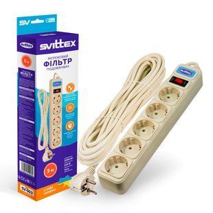 Подовжувач SVITTEX з мережевим фільтром SV-003 10A 3х0.75 мм&sup2; 5 розеток 5 м фото