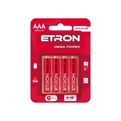 Батарейки лужні ААА ETRON Mega Power AAA LR03 бл4 4821327001862 фото