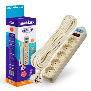 Подовжувач SVITTEX з мережевим фільтром SV-013 10A 3х0.75 мм&sup2; 5 розеток 10 м фото