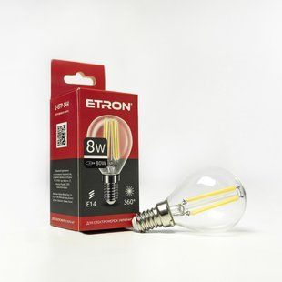 LED лампа ETRON Filament 1-EFP-144 G45 E14 8W 4200K прозора фото