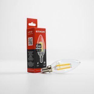 LED лампа ETRON Filament 1-EFP-125 С37 E14 6W 3000К прозора фото