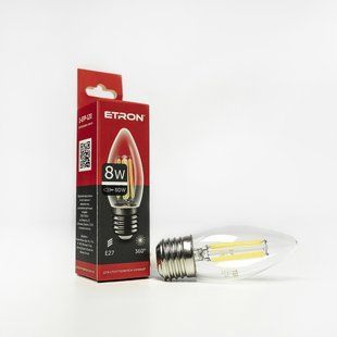LED лампа ETRON Filament 1-EFP-120 С37 E27 8W 4200K прозора фото