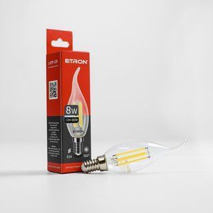 LED лампа ETRON Filament 1-EFP-129 С37 tailed E14 8W 3000K прозора фото