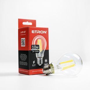 LED лампа ETRON Filament 1-EFP-107 A60 10W 3000K E27 прозора фото
