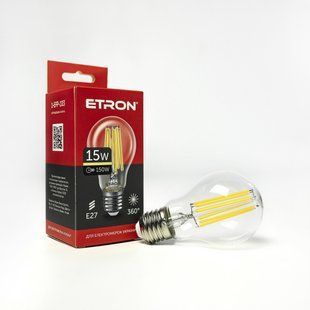 LED лампа ETRON Filament 1-EFP-103 A60 15W 3000K E27 прозора фото
