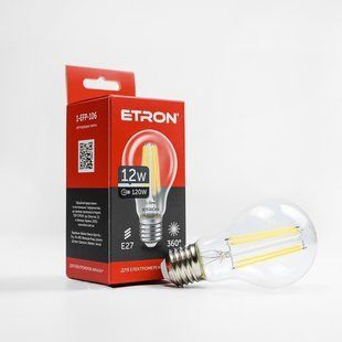 LED лампа ETRON Filament 1-EFP-106 A60 12W 4200K E27 прозора фото