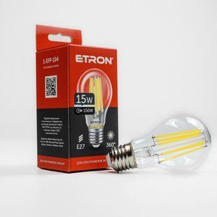 LED лампа ETRON Filament 1-EFP-104 A60 15W 4200K E27 прозора фото