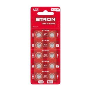 Алкалінові Батарейки таблетка AG3 10шт ETRON Power Mega фото