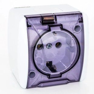 Quantum QM-РНБК-00010 Розетка накладна одинарна із заземленням бризкозахищена з кришкою біла фото