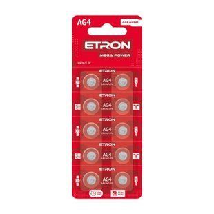 Алкалінові Батарейки таблетка AG4 10шт ETRON Power Mega фото