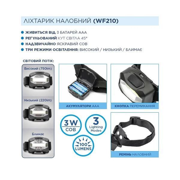 Ліхтар налобний Westinghouse 3W LED WF210 +3 &times; AAA/LR03 батарейки в комплекті фото