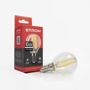 LED лампа ETRON Filament 1-EFP-152 G45 E14 6W 4200K прозора фото