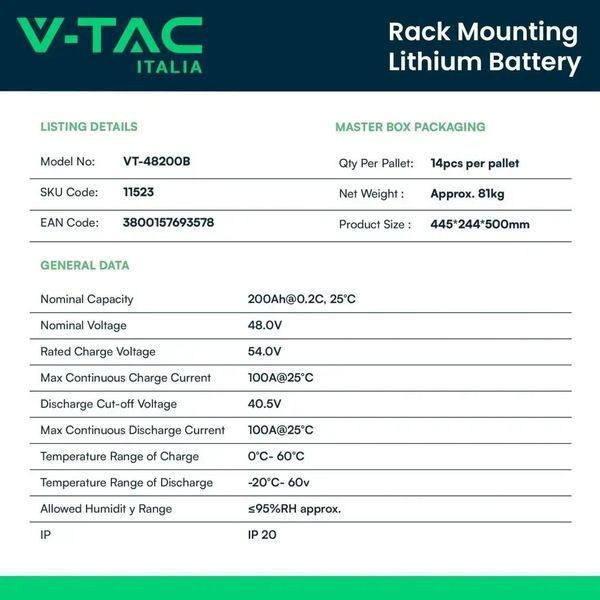 Гібридний інвертор INVT XD6KTL 6kW 48V IP66 з акумулятором V-TAC LiFePO4 9.6kW 48V 200Ah VT-48200B, WI-FI фото