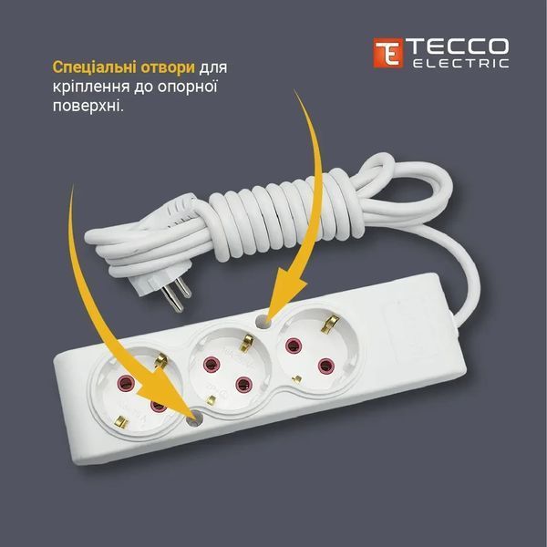 Подовжувач TECCO 3 поста без заземлення 5м (2 * 0.75 мм&sup2;) білий (102 300 05) фото