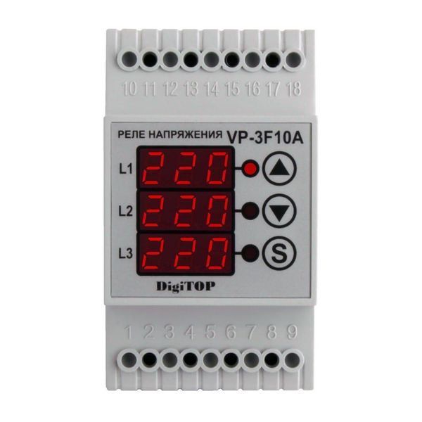 Реле напруги з контролем струму DigiTOP VP-3F10A 4820118381091 фото