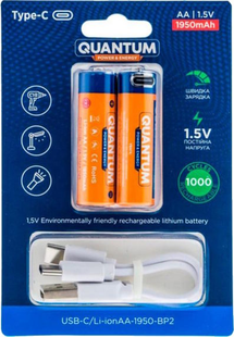 Акумулятор Quantum Li-ion USB AA 1.5V, 1950mAh + Type-C каб. фото