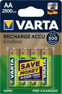 Акумулятор VARTA Accu Endless AA 2500 mAh BLI4 NI-MH (4008496928255) фото