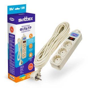 Подовжувач SVITTEX з мережевим фільтром SV-833 10A 3х0.75 мм&sup2; 3 розетки 5 м фото