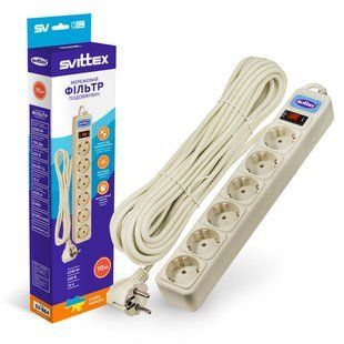 Подовжувач SVITTEX з мережевим фільтром SV-864 10A 3х0.75 мм&sup2; 6 розеток 10 м фото