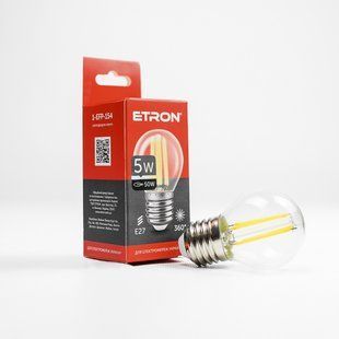 LED лампа ETRON Filament 1-EFP-154 G45 E27 5W 4200K прозора фото