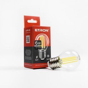 LED лампа ETRON Filament 1-EFP-150 G45 E27 6W 4200K прозора фото