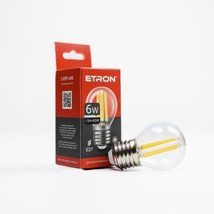 LED лампа ETRON Filament 1-EFP-149 G45 E27 6W 3000K прозора фото