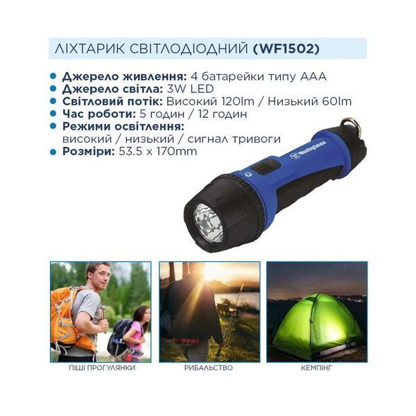 Ліхтар ручний Westinghouse 3W LED WF1502 + 4 x AAA /LR03 батарейки в комплекте (шт) фото