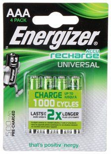 Акумулятор Energizer Universal AAA 500 mAh BLI4 Ni-MH R2U (7638900306965) фото