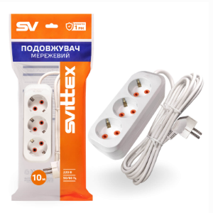 Подовжувач електричний Svittex SV-010-10 16A 3х1,00 мм&sup2; 3 розетки 10м з заземленням фото