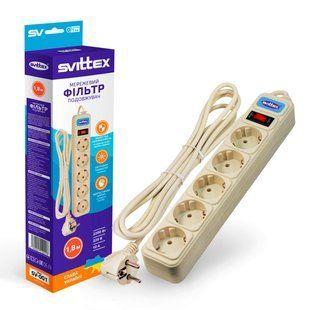 Подовжувач SVITTEX з мережевим фільтром SV-001 10A 3х0.75 мм&sup2; 5 розеток 1.8 м фото