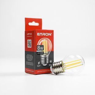 LED лампа ETRON Filament 1-EFP-141 G45 E27 8W 3000K прозора фото